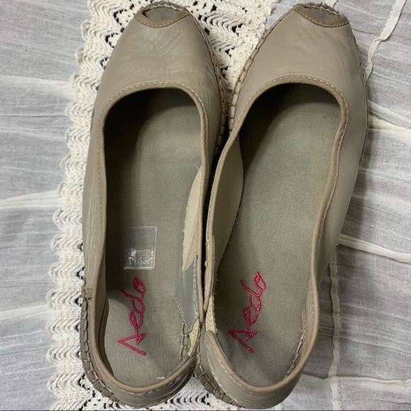 Aedo Made in Spain Taupe Upper Leather Wedge Espadrilles Open Toe Sandals Sz 37 - Picture 12 of 13